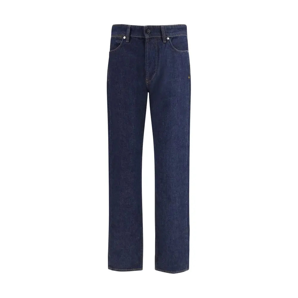 Stone island blue bomulds straight-leg jeans i mørk indigo denim med klassisk fem-lommer design