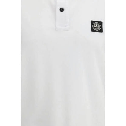 Hvid Stone Island polo t-shirt med sort knap og patch