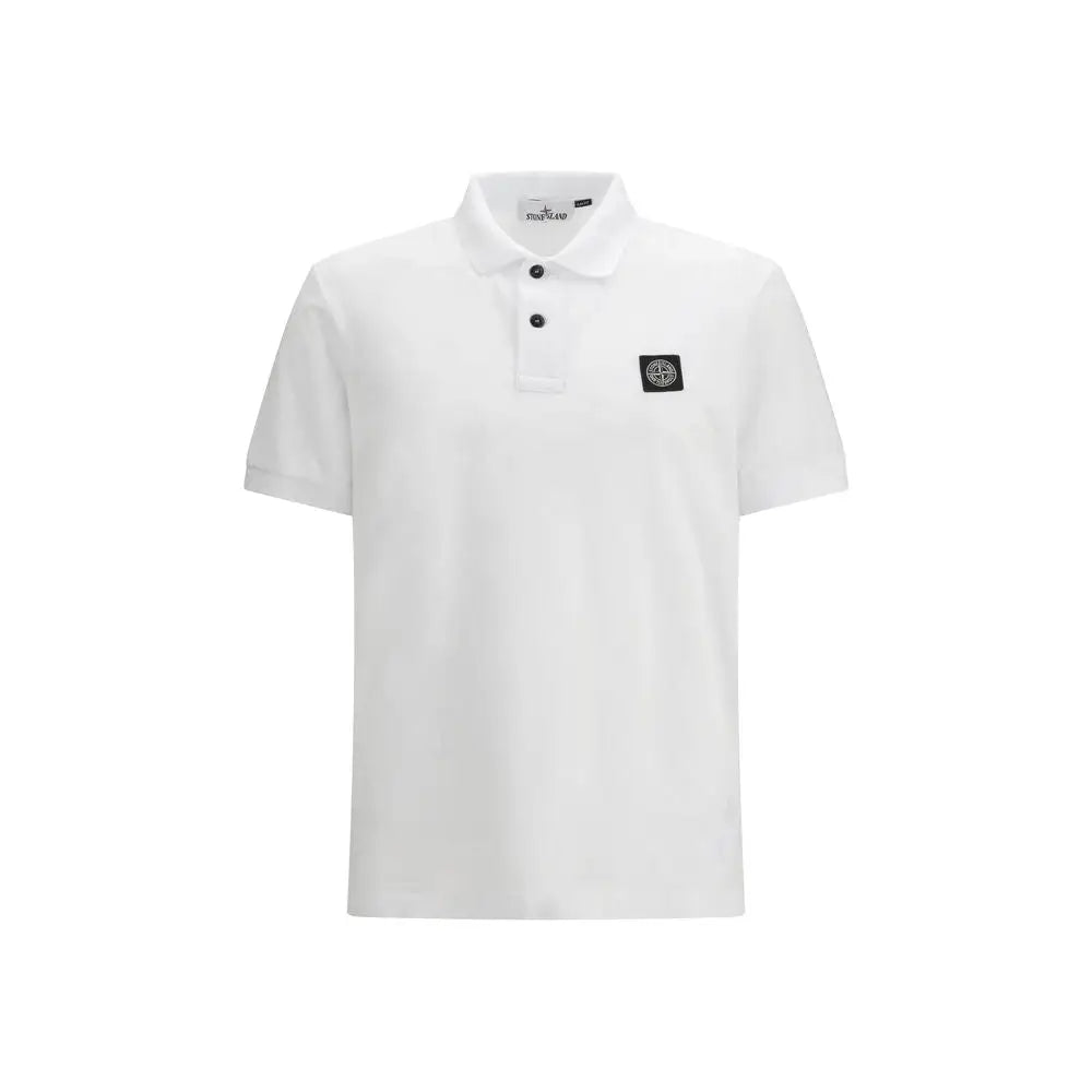 Stone Island hvid bomuldspolo med sort broderet logo