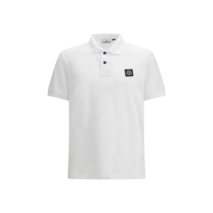 Stone Island hvid bomuldspolo med sort broderet logo