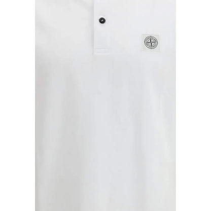 Stone Island hvid bomuldspolo med sort knap og kompaslogo
