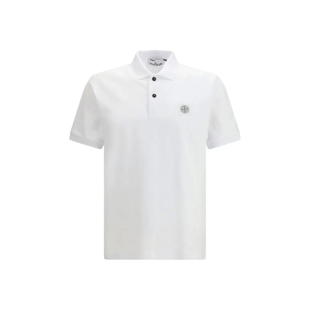 Stone Island hvid bomuldspolo med sorte knapper og subtil logo