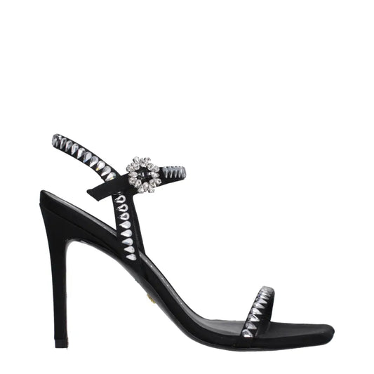 Stuart Weitzman Black Satin Stiletto Heels Sandals