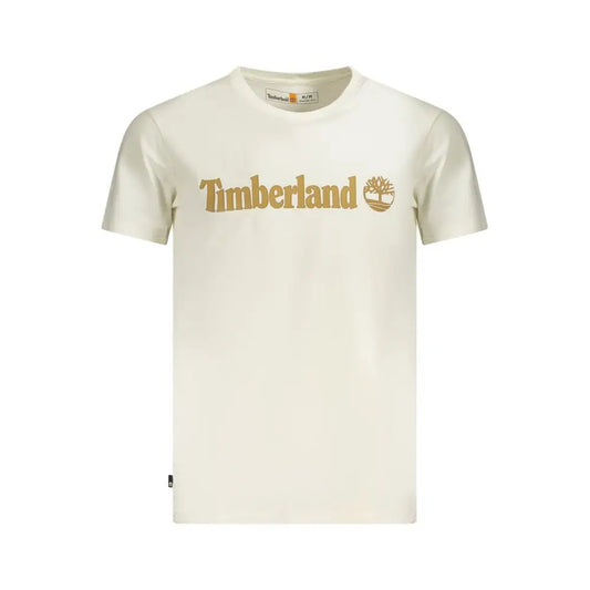 Timberland beige cotton t-shirt med guldtone logo og træemblem
