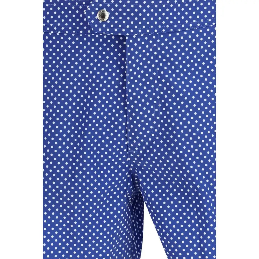 Tom Ford blå polka-prik bukser med hvide prikker og sølvknap