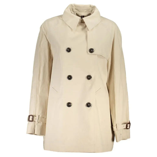 Tommy Hilfiger beige dobbeltradet trench coat i bomuld med sorte knapper og brune beltespenner