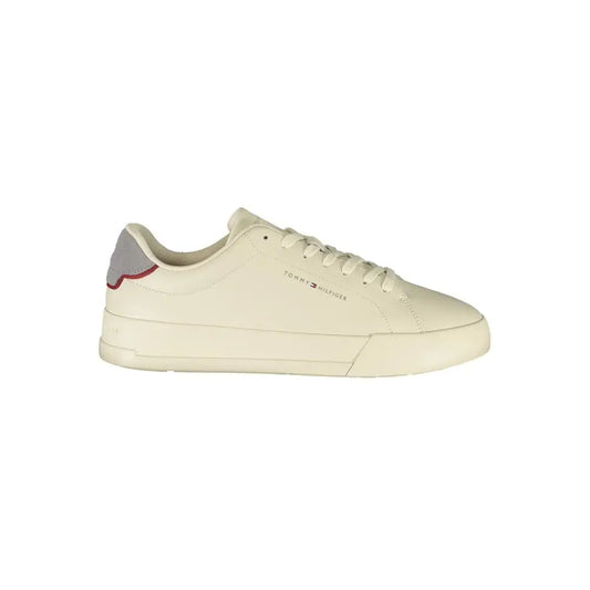 Tommy Hilfiger beige læder herresneakers med grå og rød accent