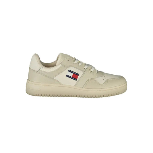 Tommy Hilfiger beige leather low-top sneaker med flag-logo