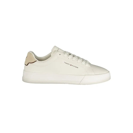 Hvid Tommy Hilfiger Bianco polyurethan herresneaker med beige hæl og sort branding
