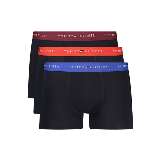Tre-pack Tommy Hilfiger sorte bomuldsboxers med kontrastbånd i rød, orange og blå