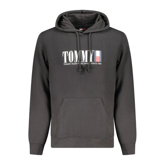 Tommy hilfiger black cotton hoodie med hvid logo og striber
