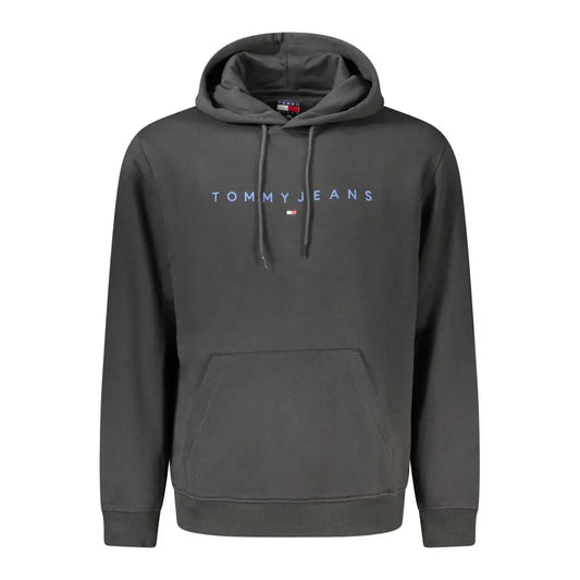 Tommy hilfiger black cotton sweater med mørkegrå hættetrøje og lyseblå logo