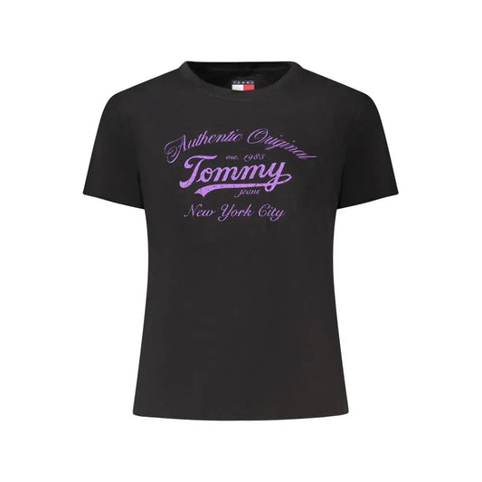 Tommy Hilfiger sort bomulds t-shirt med lilla glitter-logo