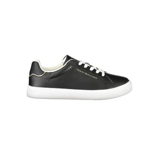 Tommy Hilfiger black leather kvinders sneakers med hvide snører