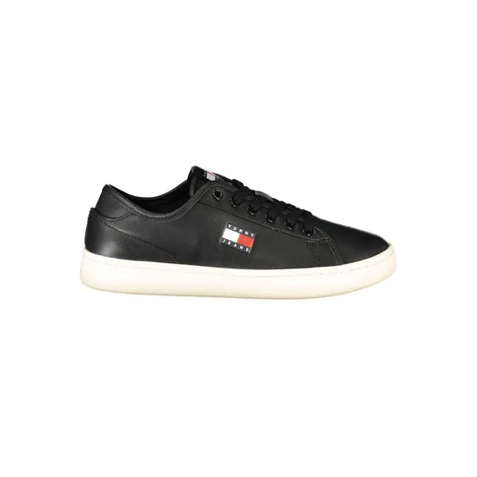 Tommy Hilfiger black leather kvinders sneakers med flag-logo