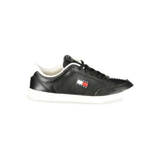 Tommy Hilfiger black polyurethane sneaker med flag-logo