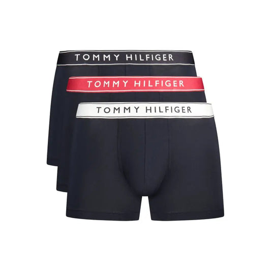 Tre-pack ikoniske Tommy Hilfiger marineblå boxer shorts med kontrastbånd
