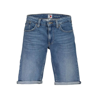Tommy Hilfiger blå bomuldsshorts med rullet kant og nyde sommerens outlet mærkevarer