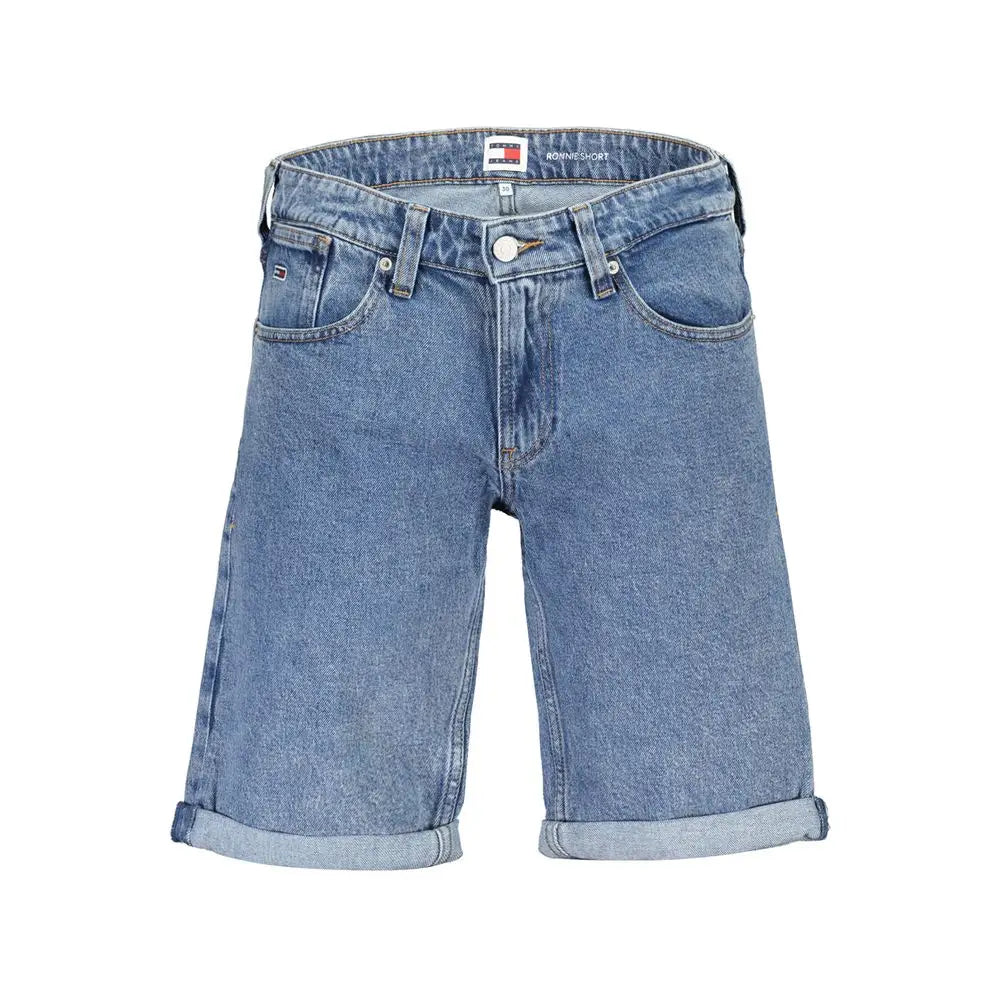 Tommy Hilfiger blue cotton shorts med lys vask og rullede manchetter