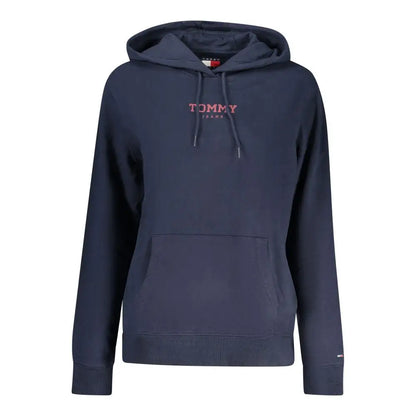 Tommy Hilfiger blå bomuldssweater med pink logo og lomme