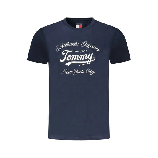 Tommy Hilfiger blå bomuld T-shirt til kvinder med navy jeans-logo