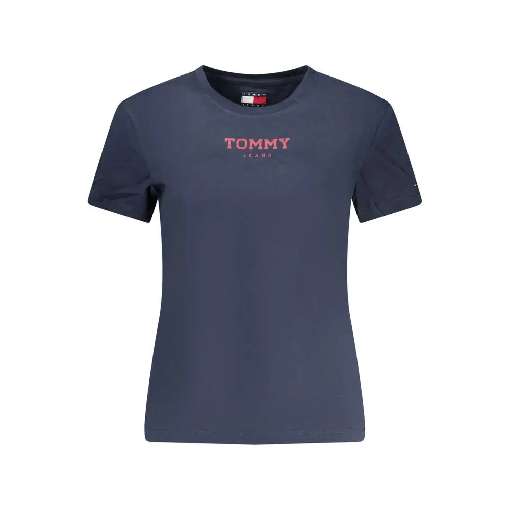 Tommy Hilfiger blå bomuld kvinders t-shirt med pink logo