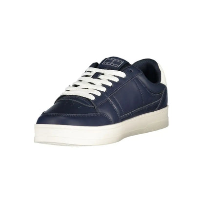 Tommy Hilfiger blue leather low-top sneaker med hvidt snøre og tyk sål
