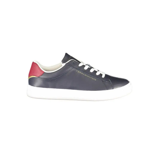 Tommy hilfiger blue læder sneakers med navy skaft, røde og guld accenter