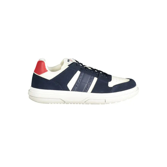 Tommy Hilfiger blå polyester sneakers med navy blå og hvid design og rød hælhak