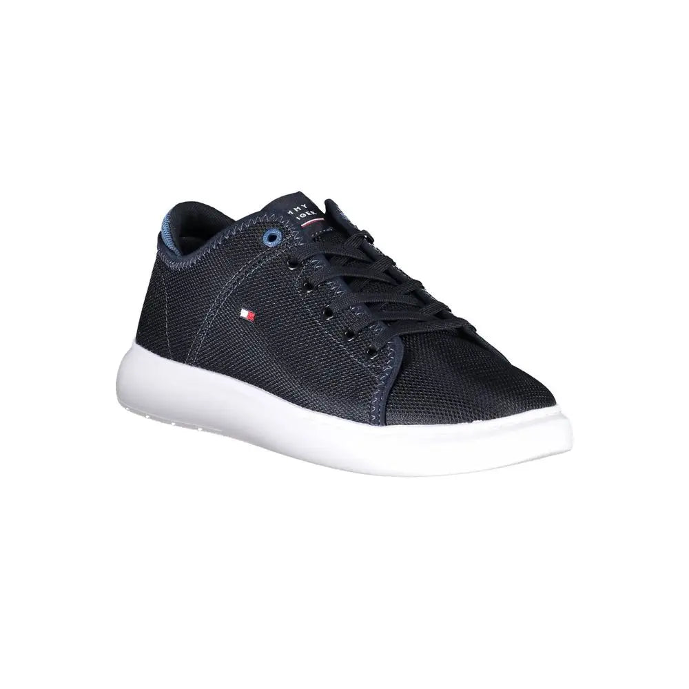Tommy Hilfiger blue recycled sneakers med sort tekstiloverdel og hvid sål