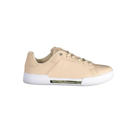 Beige Tommy Hilfiger lavsko med hvid gummisål og metallic branding, 100% originale brands fra outlet mærkevarer