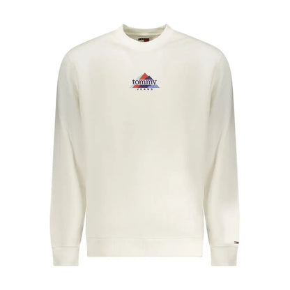 Tommy hilfiger white cotton sweatshirt med farverig trekantlogo