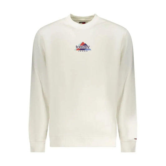 Tommy hilfiger white cotton sweatshirt med farverig trekantlogo