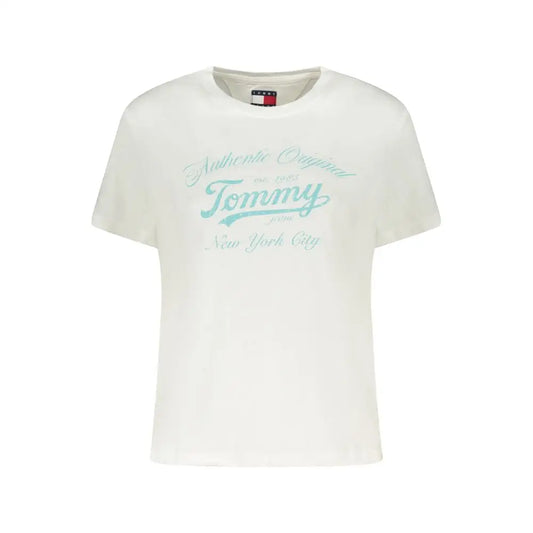 Tommy Hilfiger hvid bomuld T-shirt med lys turkis logo og hvide design