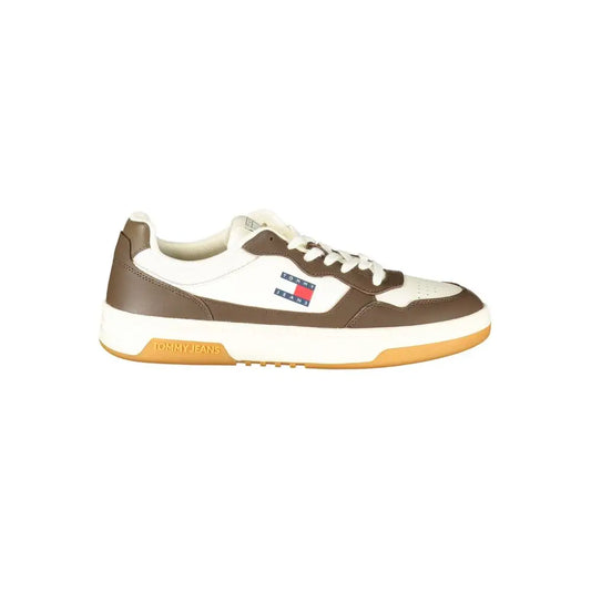 Tommy Hilfiger hvide læder sneakers med brun-hvid tommy jeans og gum-sål