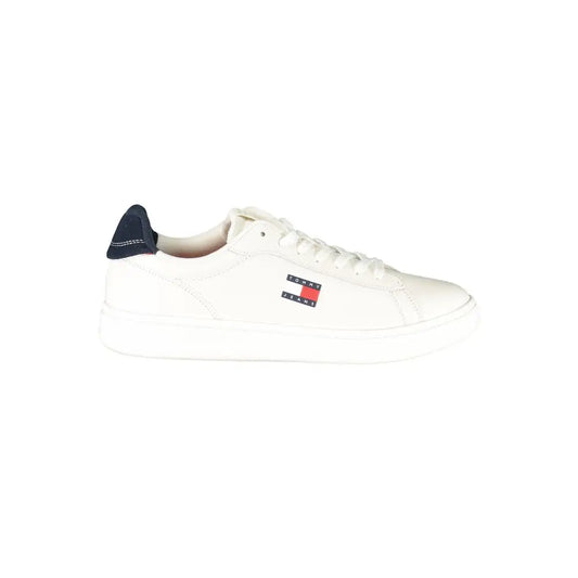 Tommy Hilfiger hvide lædersko med navy blå hæl og logo