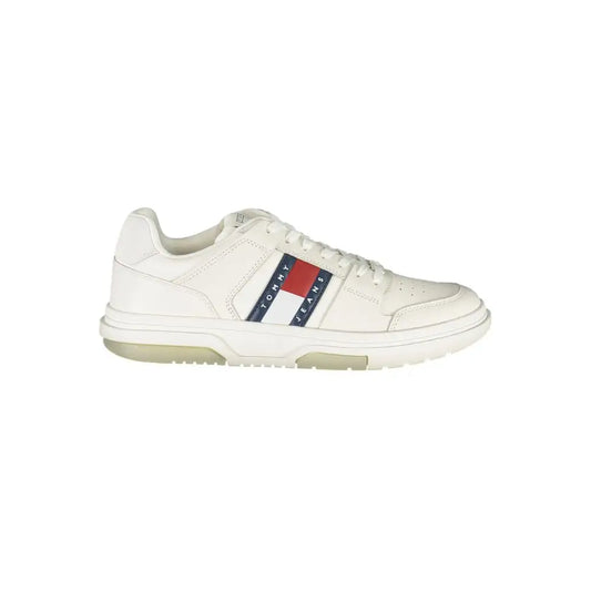 Tommy Hilfiger white leather sneakers med rød, hvid og marineblå stribe