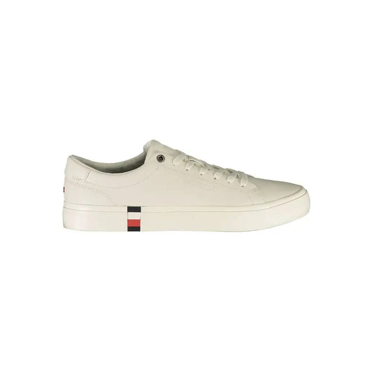 Tommy Hilfiger creme lædersneaker med flagstribe, 100% originale brands
