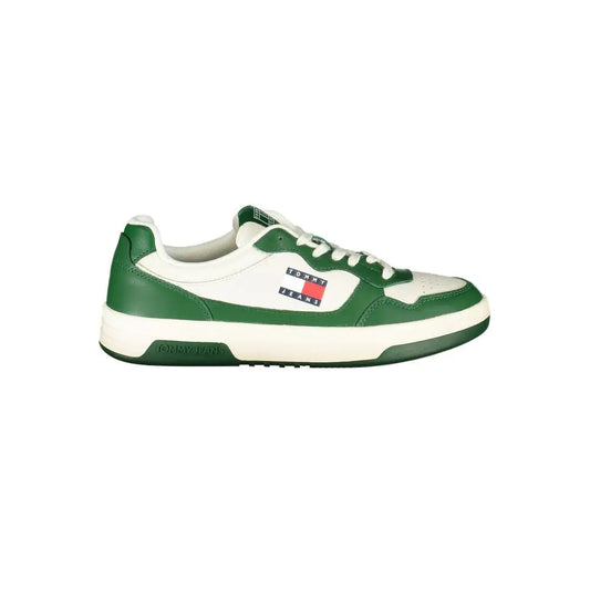 Tommy Hilfiger hvide lædersneakers med grønt og klassisk logo