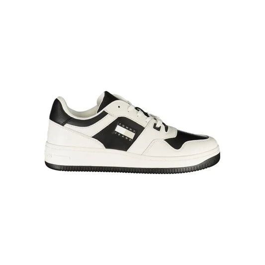 Tommy hilfiger white leather herresko med sort-hvid design