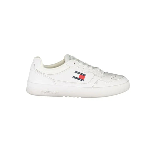 Tommy hilfiger white leather low-top sneakers with flag logo