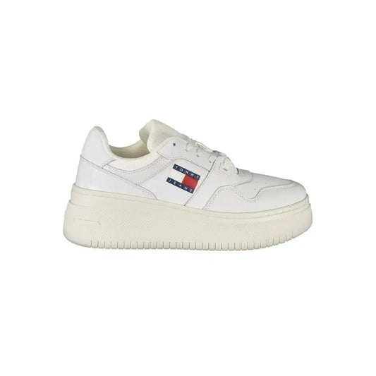 Tommy Hilfiger white leather sneaker med logo og platform sål
