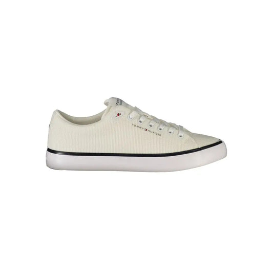 Tommy Hilfiger white polyester herresneakers i creme canvas med sort gummisål