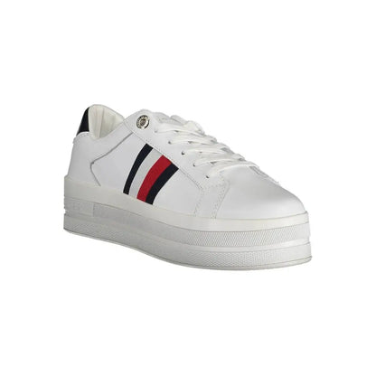 Tommy Hilfiger hvide polyester sneakers med rød-hvid-marine stribe