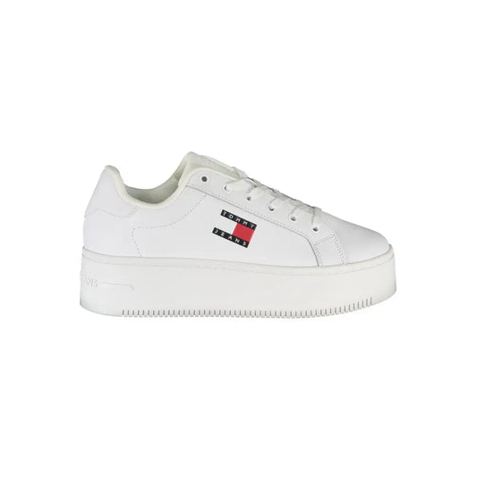 Tommy Hilfiger hvide polyester sneakers med platform og flag-logo