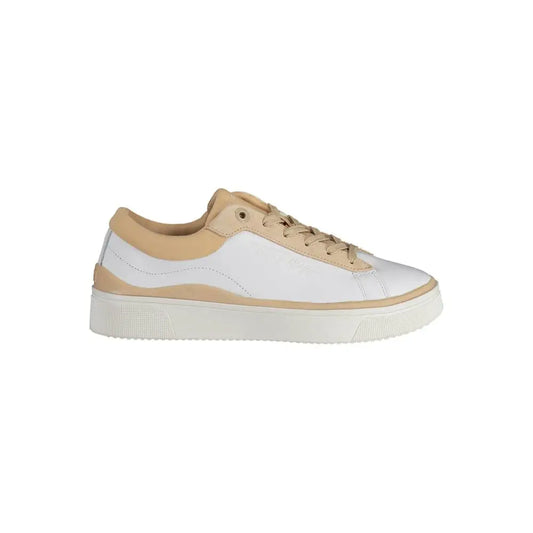 Tommy Hilfiger white polyester sneakers med beige læder og hvid gummisål