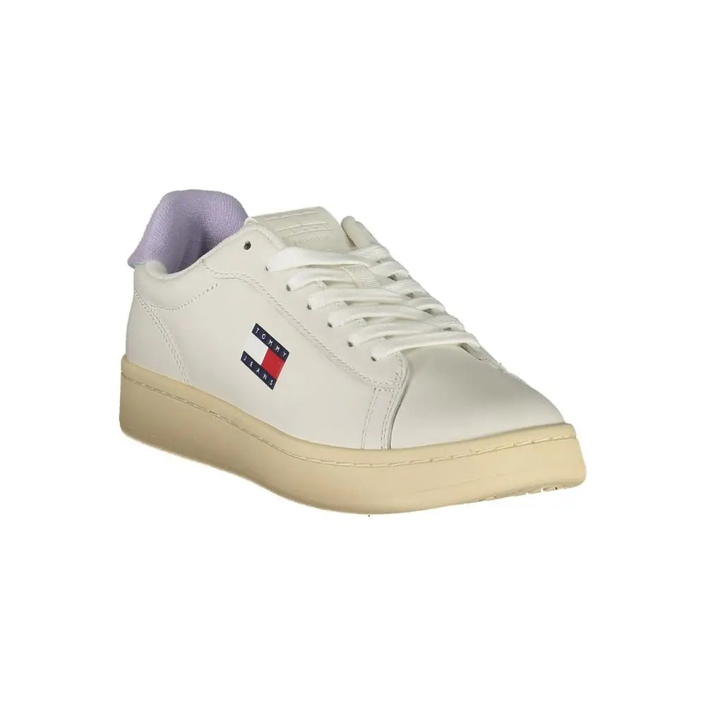 Tommy Hilfiger white polyurethane sneaker med creme sål og lavendel foring