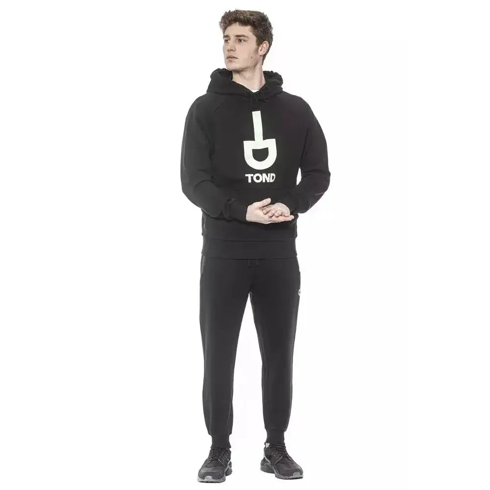 Tond Black Cotton Men Sweater with Hood
