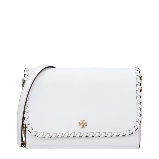 Tory Burch hvid læder crossbody taske med guld-logo og syning