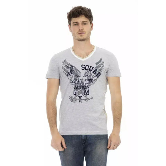 Trussardi Action Gray Cotton Men V-Neck T-Shirt